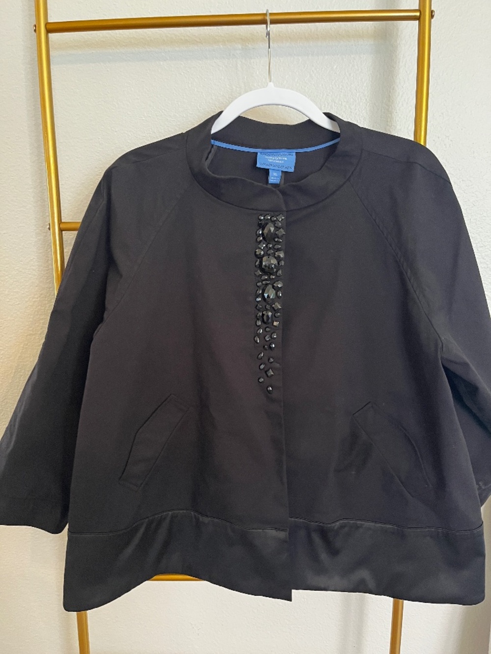 Simply Vera Vera Wang Black Embellished Jacket XL Crystal Trim Snap Front